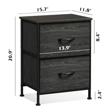 WLIVE Night Stand, Small Dresser with Drawers, Dresser for Bedroom with 2 Fabric Drawer, Black Bedside Table End Table, Dorm Nightstand, Closet Organizer, Charcoal Black Wood Grain Print - Image 3