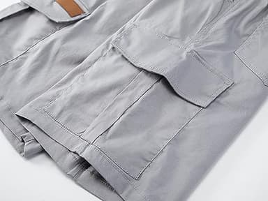 Mens Casual Twill Cargo Shorts Cotton Drawstring Classic Cargo Stretch Short with 6 Pockets Light Grey-M - Image 6