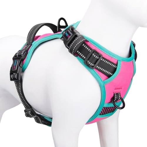 PHOEPET 2019 Upgraded No Pull Dog Harness, Reflective Adjustable Vest, with a Training Handle + 2 Metal Leash Hooks+ 3 Snap Buckles +4 Slide Buckles(L, Pink) - Image 1