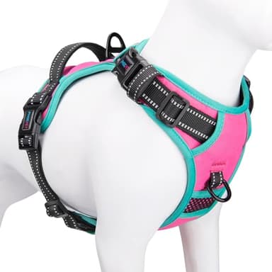 PHOEPET 2019 Upgraded No Pull Dog Harness, Reflective Adjustable Vest, with a Training Handle + 2 Metal Leash Hooks+ 3 Snap Buckles +4 Slide Buckles(L, Pink) - Image 1