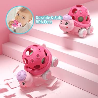 BeAndge Baby Girl Toys Gifts for 1 2 Year Old Girls, Pink Cars for Babies 6-12 12-18 Months, Push and Go Trucks for Toddlers, Soft Rattle and Roll Toys for One & 1+ Infants First Birthday Gift - Image 6