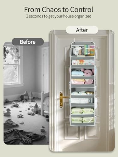 Yecaye 5 Tier 1Pc Over the Door Organizer, Swing-proof Door Organizer Hanging with Clear PVC Windows, Behind the Door Storage for Bedroom Nursery Closet Laundry Pantry Bathroom, Grey - Image 2