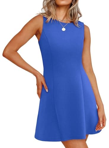 WIHOLL Women's A Line Mini Dress Boat Neck Sleeveless Simple Little Short Going Out Date Night Party Ladies Prom Semi Formal Cocktail College Graduation Dresses Vacation Outfits Blue S - Image 2