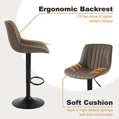 Youhauchair Bar Stools Set of 2, Swivel Counter Height Barstools with Back, Adjustable Faux PU Leather Bar Chairs, Modern Armless Kitchen Island Stool, Brown - Image 6