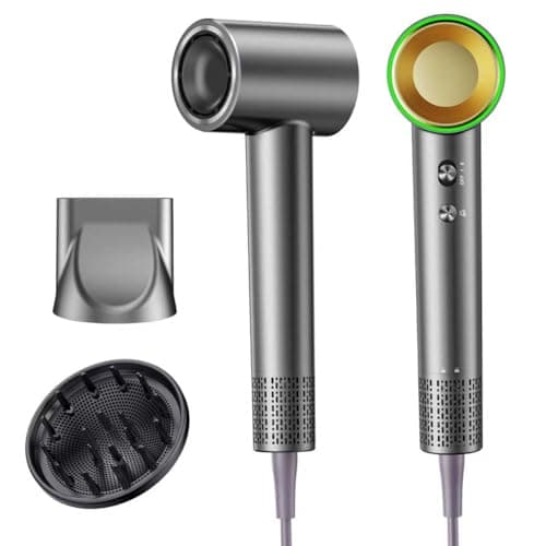 Hair Dryer, 150,000 RPM Brushless Motor, Ultra-Fast Drying with 3 Heat Settings & LED Lights, Negative Ion Technology, Quiet Lightweight Blow Dryer with Diffuser & Nozzle for Home, Salon, Travel Use