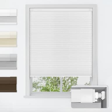 LazBlinds No Tools No Drill Cordless Cellular Shades, Blackout Light Blocking Honeycomb Shades for Home, Thermal Insulation Blinds for Windows, 41" W x 64" H, White - Image 1