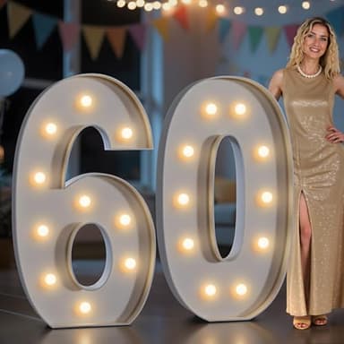 imprsv Marquee Numbers Large 60th-Birthday Decorations: 4FT Light Up Numbers 60 Years Old Birthday Decor for Men Women Big Sign Party Anniversary Cardboard Backdrop Mosaic Balloon Signs Blocks - Image 1