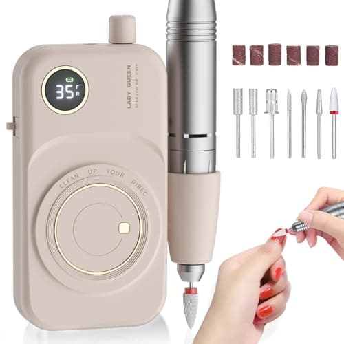 Portable Nail Drill Electric File: 35000RPM Professional Rechargeable Nail E File Machine,for Acrylic Nails Gel Polishing Removing, Cordless Efile with Bits Kit for Manicure Salon Home (Pink) - Image 1
