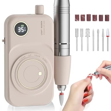 Portable Nail Drill Electric File: 35000RPM Professional Rechargeable Nail E File Machine,for Acrylic Nails Gel Polishing Removing, Cordless Efile with Bits Kit for Manicure Salon Home (Pink) - Image 1