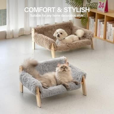 MEWOOFUN Cat Couch Bed, Pet Sofa for Indoor Cats Wooden Indoor Elevated Cat Beds with Removable Mattress Cover Suitable for Kitty, Puppy or Small Animal (Grey, Medium - Image 2