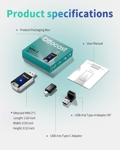 OTTOCAST Mini 2 in 1 Wireless Carplay Adapter & Wireless Android Auto Adapter for Apple iPhone Samsung or Other AndroidPhone, USB Bluetooth Car Accessories for OEM Wired Carplay/Android Auto Cars - Image 9