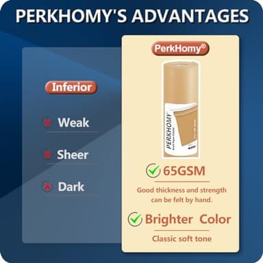 PerkHomy Brown Kraft Paper Roll 17.5" x 1,200" (100') for Gift Wrapping Bulletin Board Craft Art Bouquet Flower Packing Moving Shipping Floor Covering Table 70GSM 50LB (Brown, 17.5" x 100') - Image 2