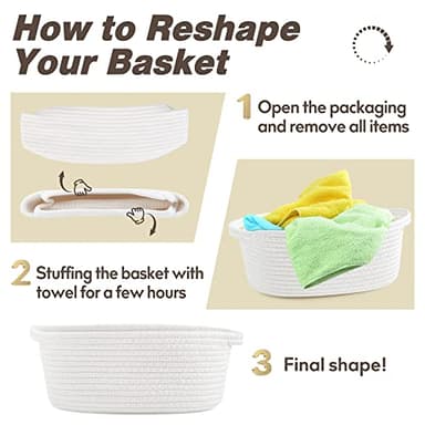 Pro Goleem Small Woven Basket with Gift Bags and Ribbons Durable Baskets for Halloween Gifts Empty Small Rope Basket for Storage 12"X 8" X 5" Baby Toy Baskets with Handles, White - Image 6