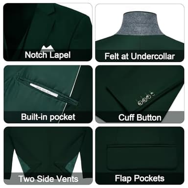 MAGE MALE Mens 3 Piece Suits Slim Fit Tuxedo Suit Set Soild Prom Wedding Suits One Button Blazer Vest Pants Set with Bow Tie Dark Green - Image 4