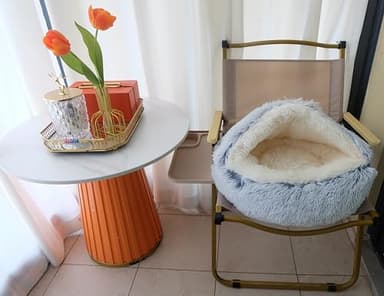 ZaneSun Calming Round Dog Bed & Cat Cave with Hooded Cover, Plush Fluffy Anti-Anxiety Bed, Waterproof Bottom Washable (Grey, 20x20inch) - Image 6