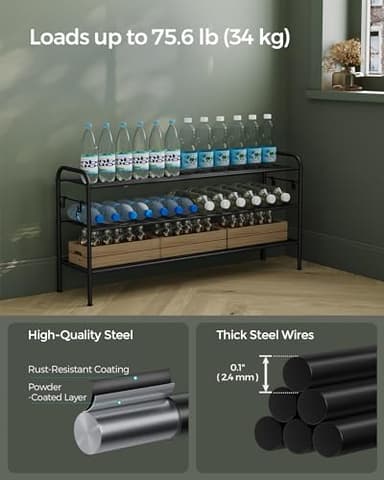 SONGMICS Shoe Rack, 3-Tier Shoe Organizer, Metal Shoe Shelf Storage with 4 Side Hooks, Holds 18 Pairs of Shoes, Height-Adjustable Shoe Rack for Entryway, Hallway, Closet, Easy Assembly, Ink Black - Image 6