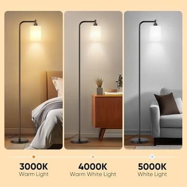 QiMH Floor Lamps for Living Room, Modern Floor Lamp with Frosted Glass Shade, Industrial Standing Lamp with LED Bulbs, Tall Pole Lamp for Bedroom Home Office (Black) - Image 3