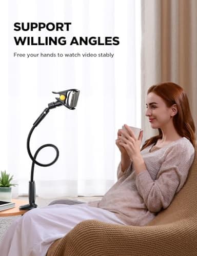 JOYROOM Gooseneck Phone Holder for Bed - [Safety Lock] & [Nylon Braid] 39.37” Flexible Long Arm Phone Stand for Desk, 720° Adjustable Overhead Phone Mount for iPhone 16, All 4-7" Devices - Image 7