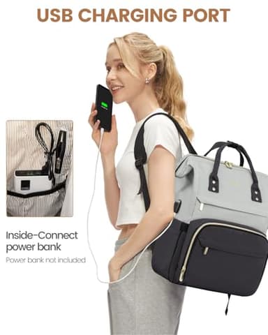 LOVEVOOK Laptop Backpack for Women, Fashion Work Computer Backpacks Purse, Travel Bags Doctor Nurse Backpack with USB Port, Carry on Backpack fits 15.6-Inch Laptop, Light Grey-Dark Grey - Image 4