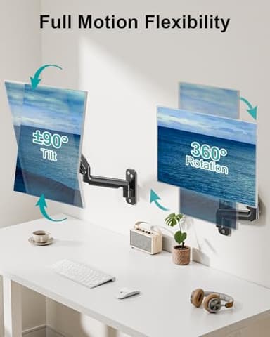 MOUNT PRO Single Monitor Wall Mount for 13 to 32 Inch Computer Screens, Gas Spring Monitor Arm Holds Up to 17.6lbs, Full Motion Adjustable Wall Bracket, VESA Mount 75x75, 100x100, Black - Image 2