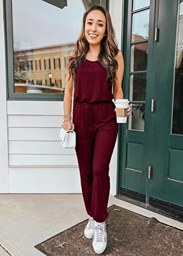 PRETTYGARDEN Women's Two Piece Outfit Sets Casual Summer Sleeveless Crewneck Tops and Sweatpants Active Tracksuit Lounge Wear (Wine Red,X-Large) - Image 3