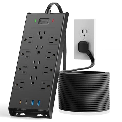 Surge Protector Power Strip 4800J, LeZone 10Ft Long Extension Cord Flat Plug, 12 Outlets 2 USB C 2 USB Ports, Wall Mountable, 20W Desk Charging Station, Black - Image 1