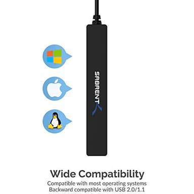 SABRENT 4 Port Portable USB 2.0 Hub (9.5" Cable) for Ultra Book, MacBook Air, Windows 8 Tablet PC (HB-MCRM) - Image 4