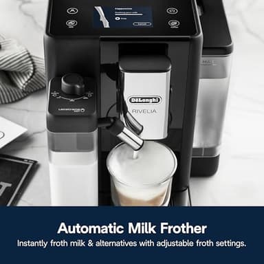 De'Longhi Rivelia Automatic Espresso Machine with Grinder & Milk Frother – All-in-One Coffee Maker, Hot & Iced Latte, Cappuccino, Bean Switch System, Burr Grinder, Compact Italian Design, Black - Image 6