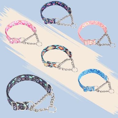 Martingale Collar for Dogs with Blue Geometric Diamonds, Trainer Approved Limited Slip Collar with Stainless Steel Chain, Adjustable No Choke Dog Collar, Perfect for Training, Walking, Hunting (M) - Image 6