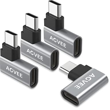 AGVEE 4 Pack Side Angle 90 Degree USB-C Male to USB-C Right Angled Female Adapter (Type-C 3.2 Gen 2) Converter Video Type-C 10G Data Extension Coupler Converter Connector, Black - Image 1