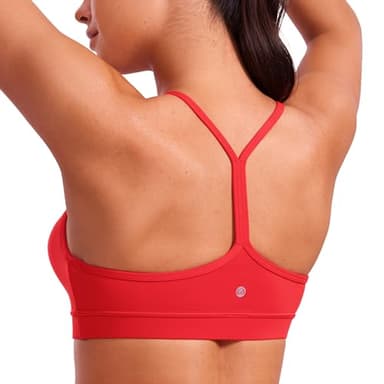 CRZ YOGA Butterluxe Womens Y Back Sports Bra - Padded Racerback Low Impact Spaghetti Thin Strap Workout Yoga Top Deep Red Small - Image 1