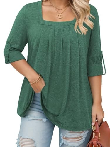 Plus Size Tops for Curvy Women Summer Fashion Going Out Tees Basic 3/4 Sleeve Shirts Green 5XL - Image 1