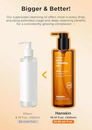 Hanskin AHA Pore Cleansing Oil for Dry Skin, Exfoliating, Waterproof Makeup Sebum Remover Facial Oil Cleanser for Face, Moisturizing for Soft Skin, Korean Skincare [AHA/10.14 oz.] - Image 7