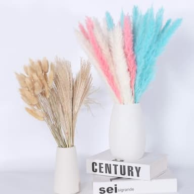 Colorful Pampas Grass Decor – White, Pink, and Cyan Dried Arrangements for Weddings, Baby Showers, and Home Decor. 17” Centerpiece (No Vase). - Image 7
