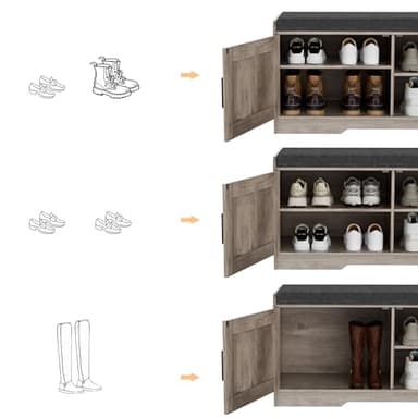 Homleke 2-Tier Storage Bench, Shoe Bench with Thickened Padded Seat Cushion, Entryway Bench with 2 Doors, Adjustable Shelf, 13.8" D x 37.4" W x 18.5" H, for Entryway, Living Room, Bedroom, Greige - Image 5