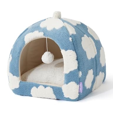 Lesure Cute Cat Beds for Indoor Cats - 2 in 1 Cat Cave Bed for Kittens and Small Pets with Removable Washable Cushioned Pillow, Cozy Kitten Tent with Non-Slip Bottom, Blue, 16 inches - Image 7