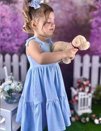 Arshiner Little Girl Dresses Toddler Light Blue Summer Backless Dress Casual Flower Girl Sundress 3-4T Blue Toddler Twirly Dresses for Girls - Image 4