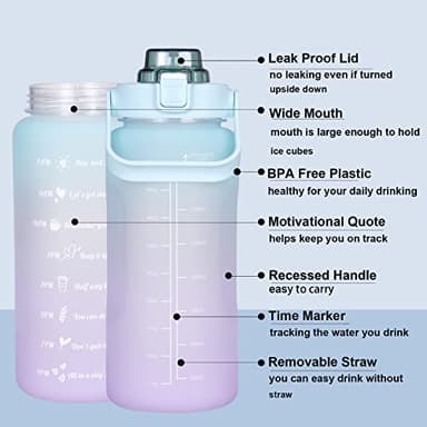 RYI Large Half Gallon 64 OZ Motivational Water Bottle with Straw Time Marker BPA Free for Sport and Fitness Blue Purple - Image 4