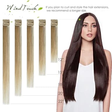 WindTouch Clip in Hair Extensions Real Human Hair Balayage Chocolate Brown To Dark Blonde Ombre Highlights for Brown 75g 22Inch 7PCS #4T27P4 - Image 6