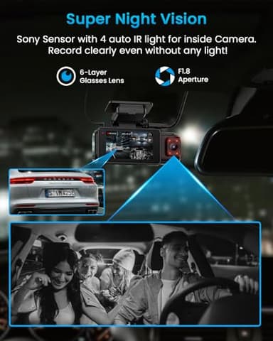 iiwey N7 3 Channel Dash Cam Front and Rear Inside 3K+1080P+1080P with 128GB SD Card, 5GHz WiFi, Rotatable Side Camera for Car, 24/7 Recording, IR Night Vision, G-Sensor, Parking Mode - Image 7