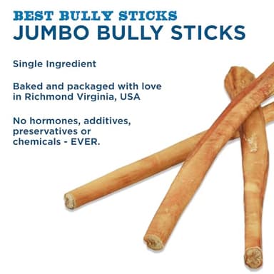 Best Bully Sticks Natural Jumbo Bully Sticks for Large Dogs - 12 Inch, 4 Count (Pack of 1) - 100% Free-Range Grass-Fed Beef, Single-Ingredient, Grain and Rawhide Free Long Lasting Dog Chews - Image 3