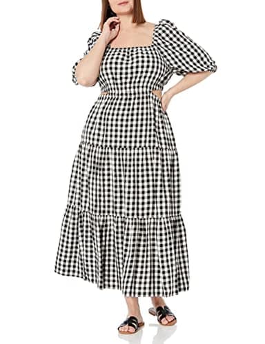 The Drop Women's Anaya Square Neck Cut-out Tiered Maxi Dress, Black/Whisper White, L - Image 4