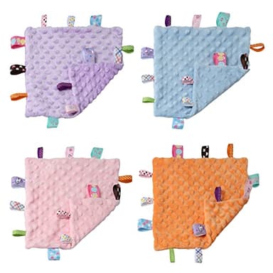 CREVENT Tag Security Blankets for Babies, Soft Small Loveys for Girls, Baby Comforter Sensory Blanket, Great Gifts for Birthday Baby Shower 10"X10" (Purple+Pink Tag, Crib) - Image 7