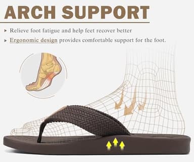KuaiLu Mens Flip Flops Arch Support Comfortable Cushion Memory Foam Recovery Walking Waterproof Leather Thong Sandals Orthotic Plantar Fasciitis Summer Casual Beach Pool Slip on Slippers Brown Size 10 - Image 4