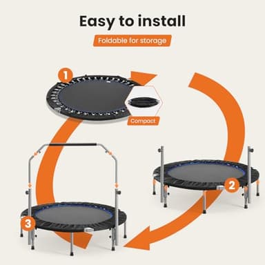 Sweetcrispy 40" in/48 in Mini Fitness Trampoline - 330LBS Foldable Exercise Rebounder with Adjustable Handle, Stable and Quiet, for Adults Indoor/Outdoor Workout - Image 7