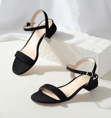 Ankis Women Nude Black White Sandals for Women Low Heel 1 Inch Dressy Sandal Ankle Strap Open Toe Block Short Heeled Summer Classic Comfortable Graduation Holiday Party Casual Flat Shoes 2025 - Image 2