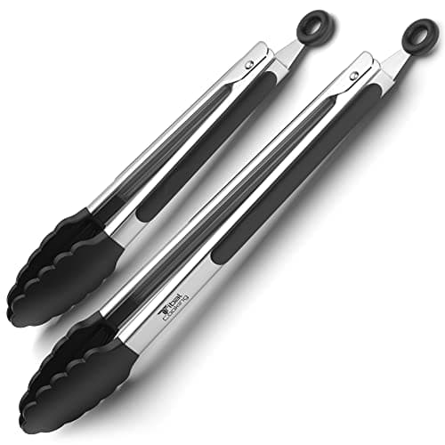 Tribal Cooking Kitchen Tongs with Silicone Tips - Stainless Steel tongs for cooking - 9" and 12" Tongs With Silicone Rubber Non Slip Grips, Heat Resistant Metal Tongs. - Image 1