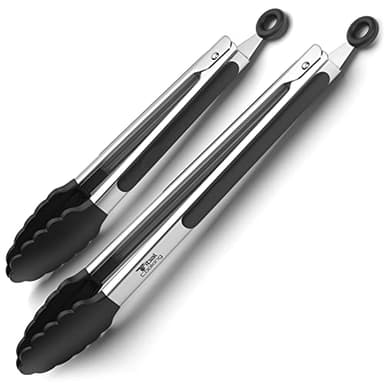 Tribal Cooking Kitchen Tongs with Silicone Tips - Stainless Steel tongs for cooking - 9" and 12" Tongs With Silicone Rubber Non Slip Grips, Heat Resistant Metal Tongs. - Image 1