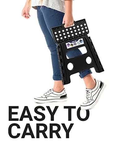 Delxo Folding Step Stool, 13 inch Non-Slip Foldable Stools Up to 300 LBS, Step Stool with Handle, Lightweight for Kitchen, Bathroom, Bedroom, Garden, Black, 1PC - Image 6