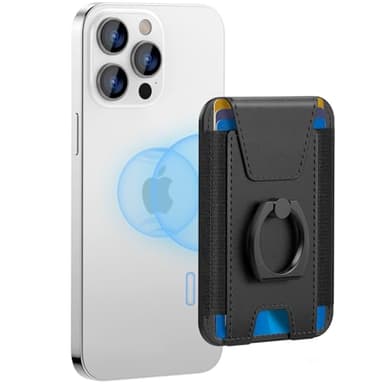 For Magsafe Wallet with Grip, 6-Card Holder, Stronger Magnetic Card Wallet Holder for iPhone 17/16/15, iPhone 14/13/12 Series, Leather Magnetic Phone Wallet with Privacy Flap, RFID Blocking, Black - Image 1